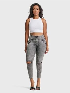 Freddy Jeans WR.UP Snug High-Waisted Ripped Jean Grey Stonewash Raw Hem Denim